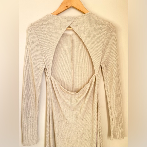 Topshop Women’s 8 Beige Knit Open Back Midi Dress Long Sleeve Bodycon Stretch - Picture 9 of 12